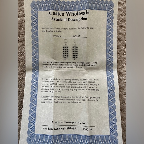 14KT Yellow Gold 3 Row Black Spinel Earrings - Picture 5 of 7